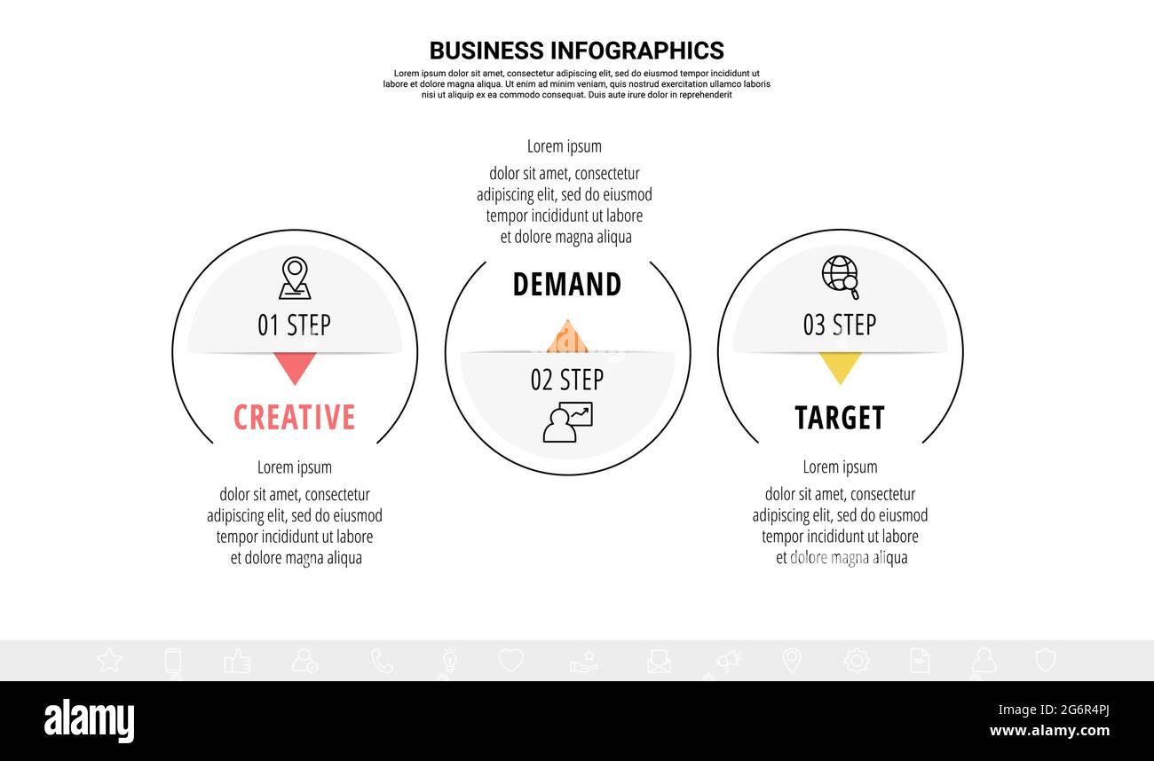 Vector line infographics template for three arrows and circles ...