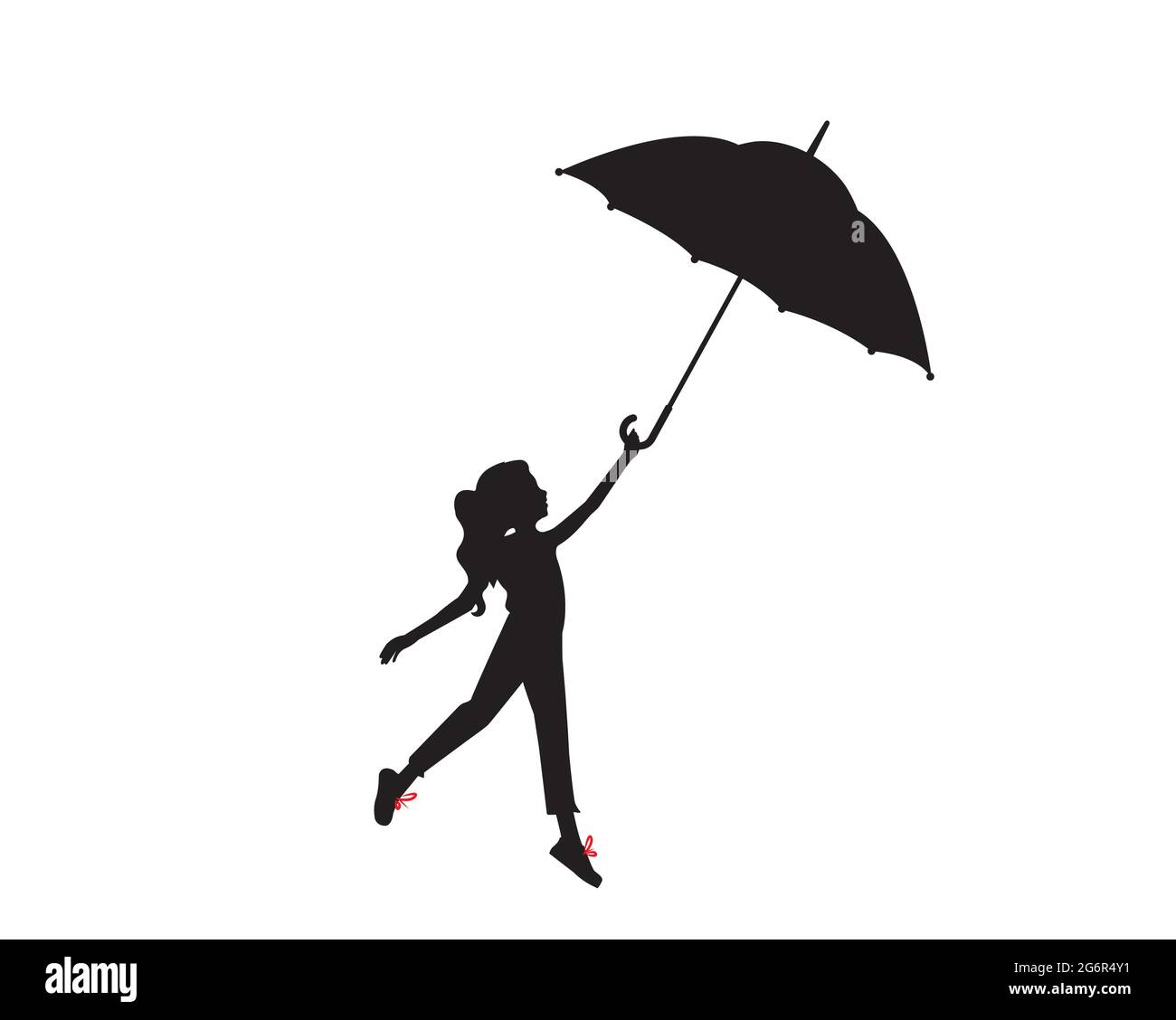 Girl silhouette holding umbrella, vector, poster design isolated on white background, wall art work, wall decals, wall decoration Stock Vector