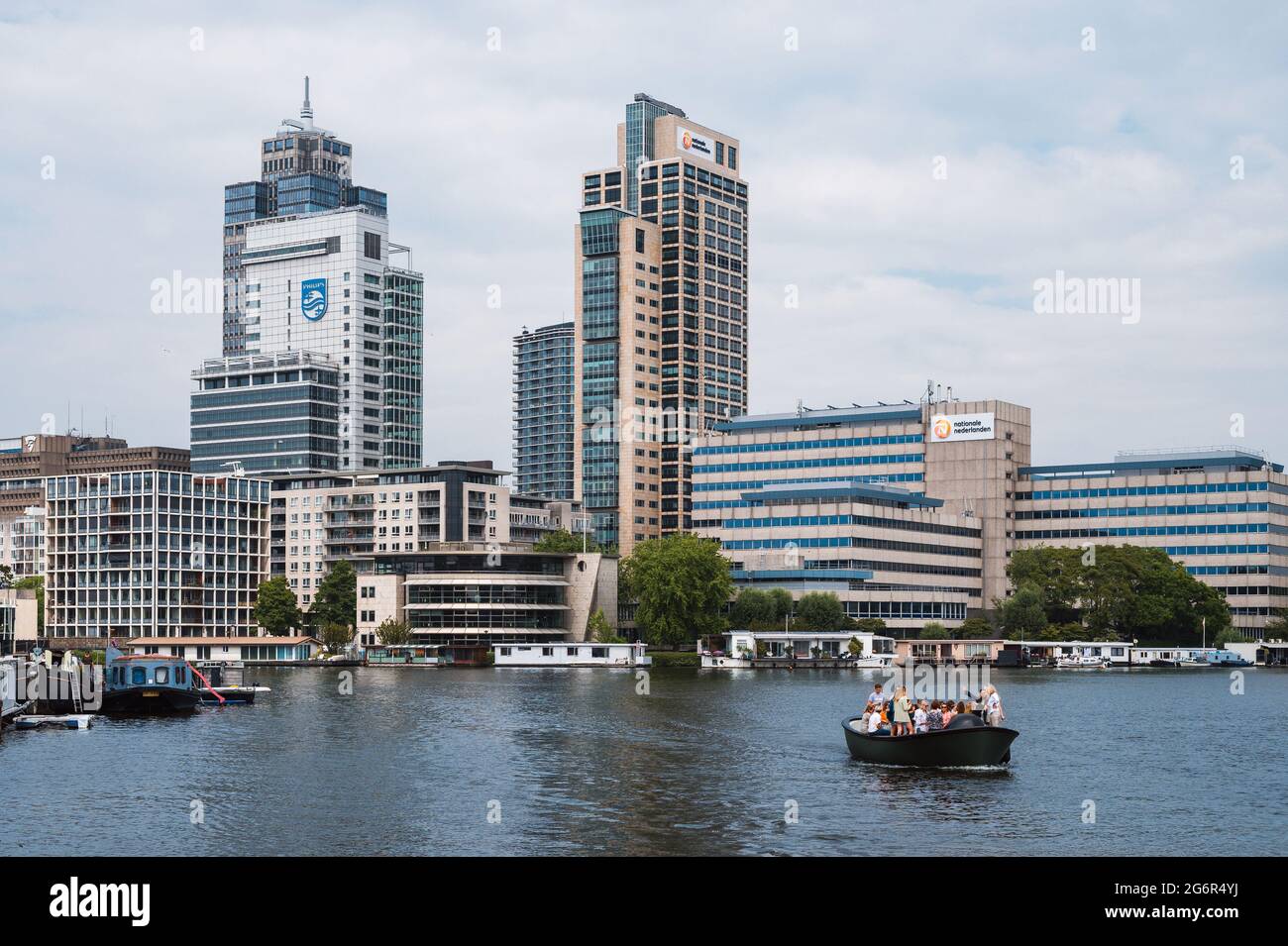 Amsterdam, Netherlands - June 26 2021: Philips headquarters photographed from the Amstel river Stock Photo