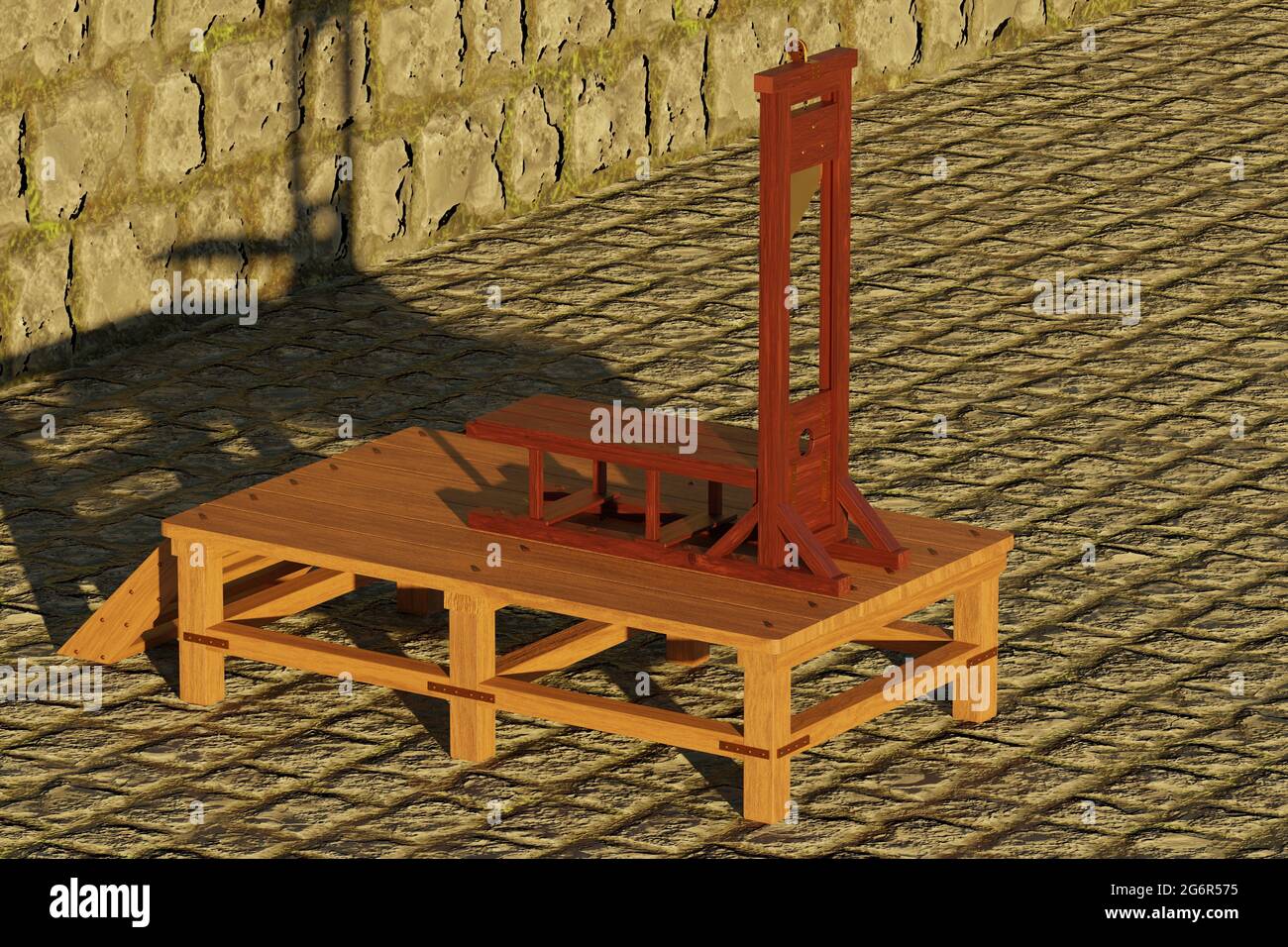 Guillotine with stone background. 3D illustration Stock Photo