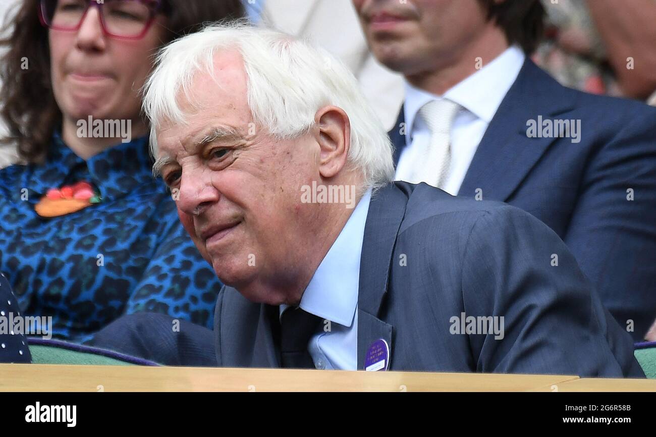 London, Gbr. 07th July, 2021. London Wimbledon Championships Day 9 07/07/2021 Sir Chris Patten in the Royal Box Credit: Roger Parker/Alamy Live News Stock Photo
