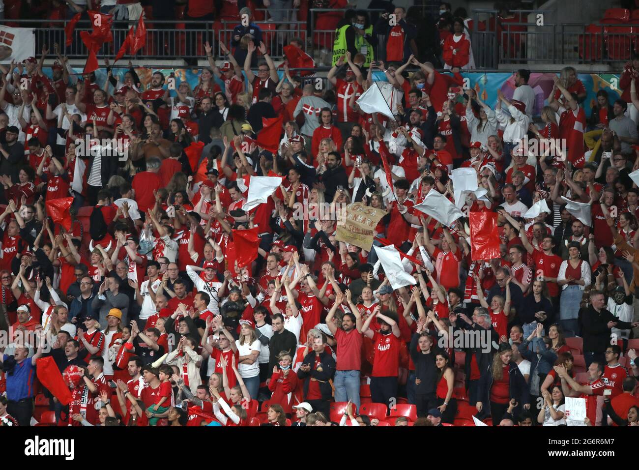 London, UK. 07th July, 2021. Denmark fans at the end at the England v ...