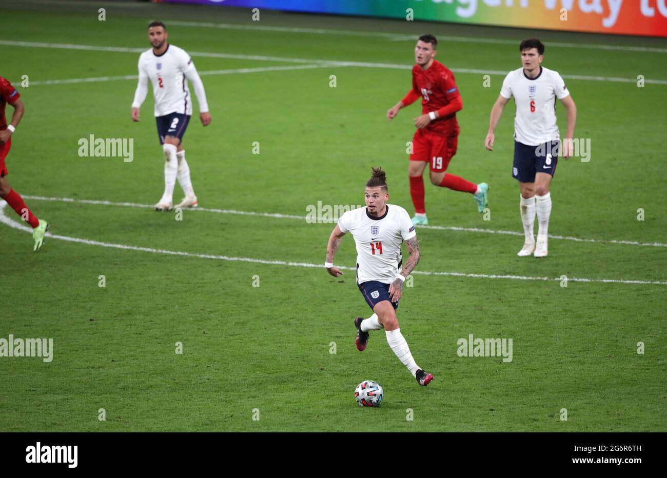 London, UK. 07th July, 2021. Kalvin Phillips (E) at the England v