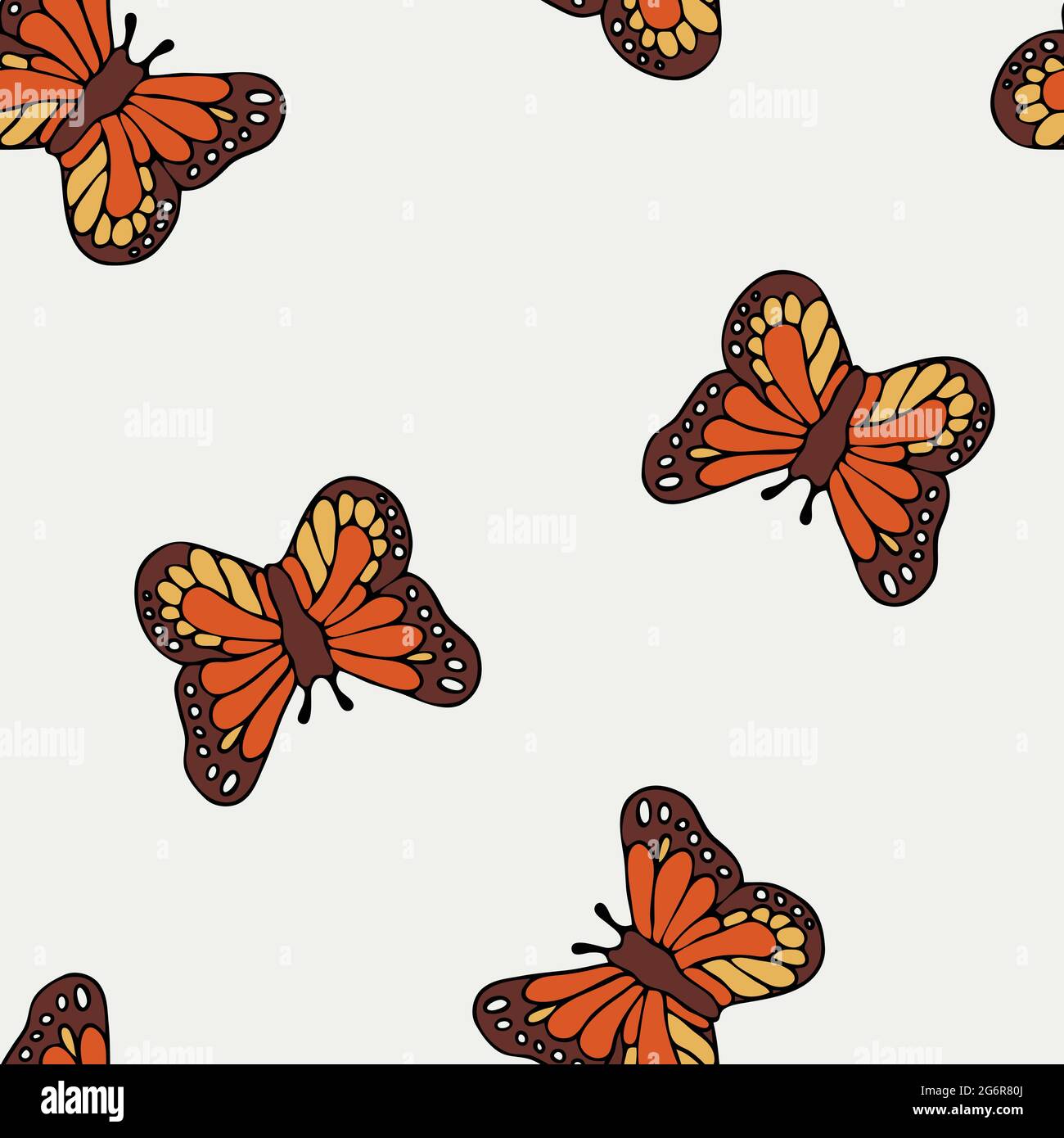 Seamless vector pattern with orange butterflies on white background.  Vintage summer bug wallpaper design. Simple romantic fashion textile Stock  Vector Image & Art - Alamy