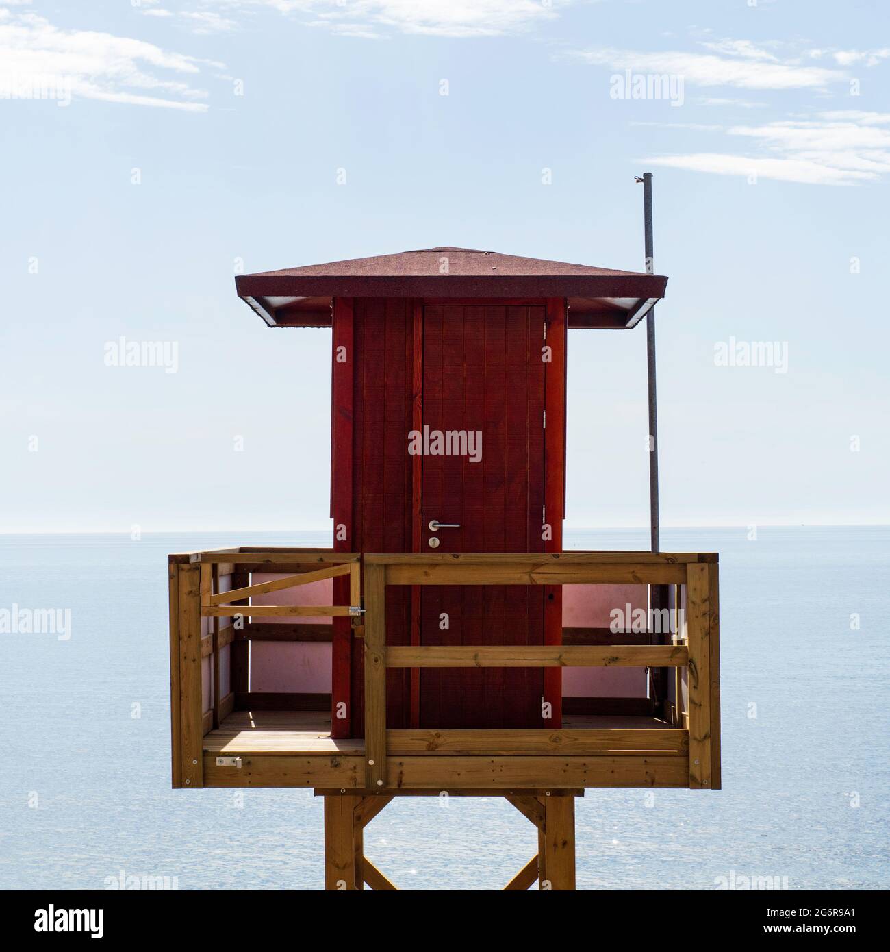 Wooden beach watchtower in Mijas Stock Photo