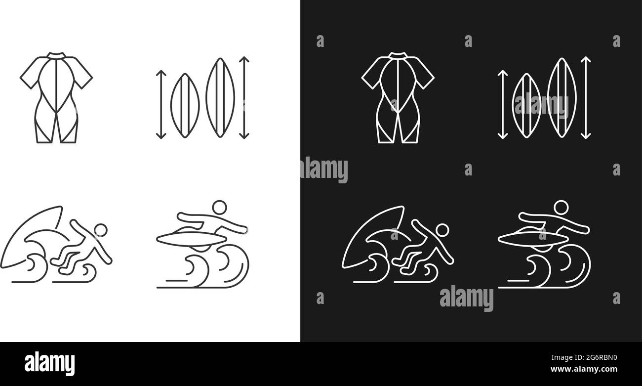 Surf riding linear icons set for dark and light mode Stock Vector Image ...