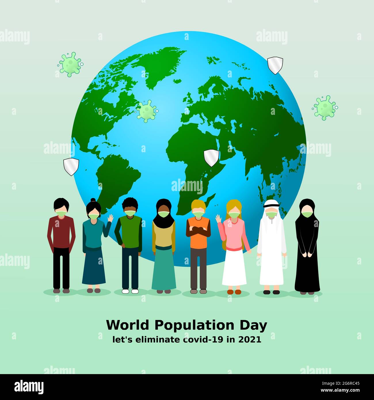 world population day flat vector with fight covid-19 Stock Vector