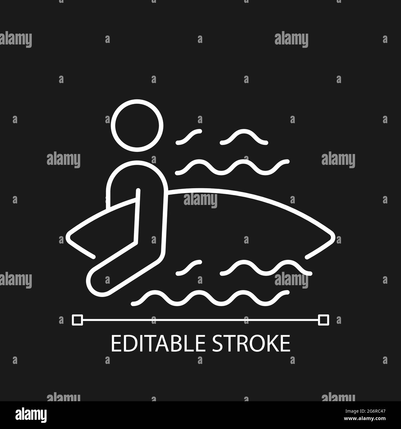 Surfer entering water white linear icon for dark theme Stock Vector ...