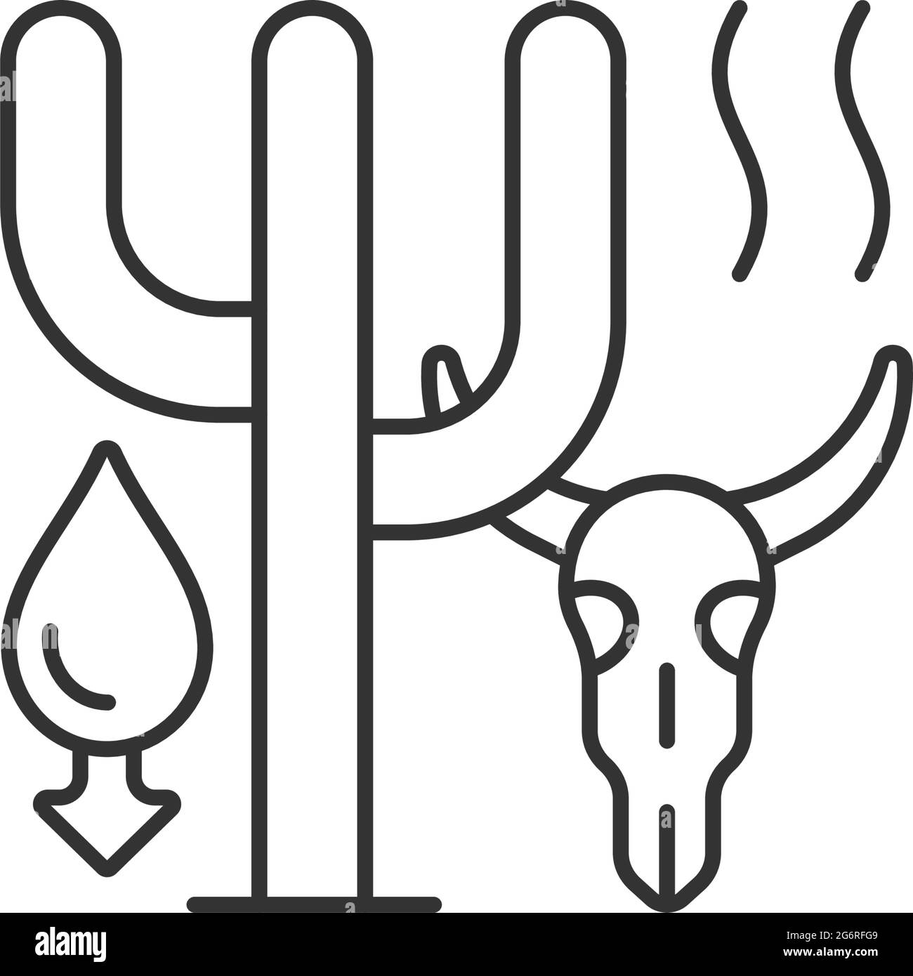 Extreme drought causing animals extinction linear icon Stock Vector
