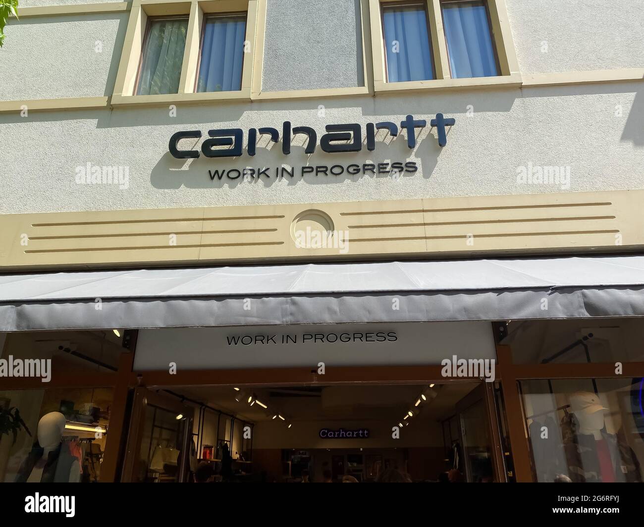 Roermond, Netherlands - July 1. 2021: View on store facade with logo  lettering of carhartt fashion brand Stock Photo - Alamy
