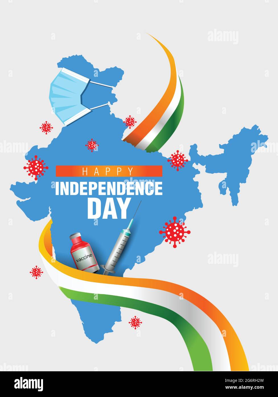 happy independence day. Coronavirus concept poster. India will fight against Covid-19 social media post. Vector Illustration Indian, flag and map Stock Vector