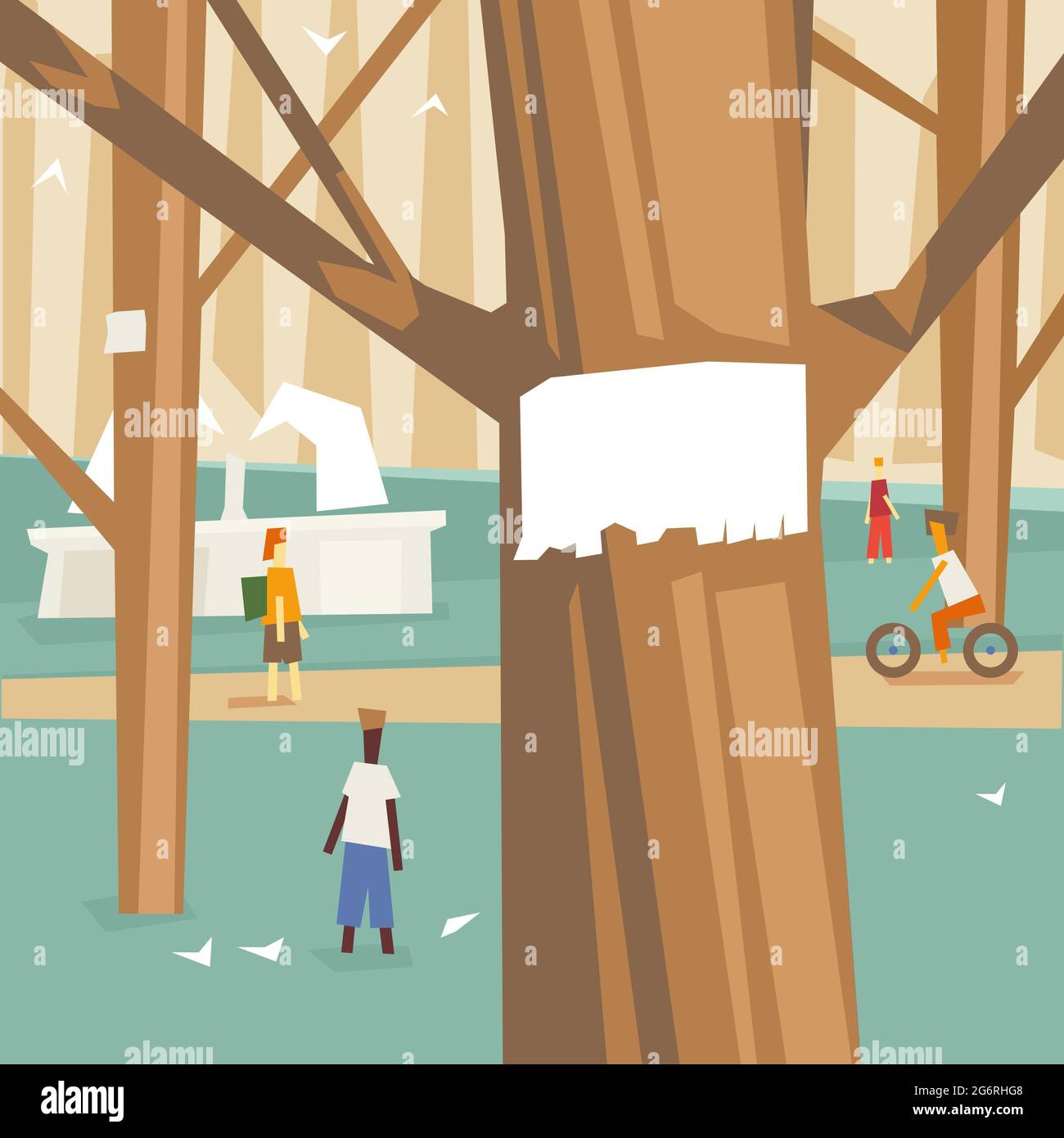 Vector Illustration City Park and Fountain Stock Photo - Alamy