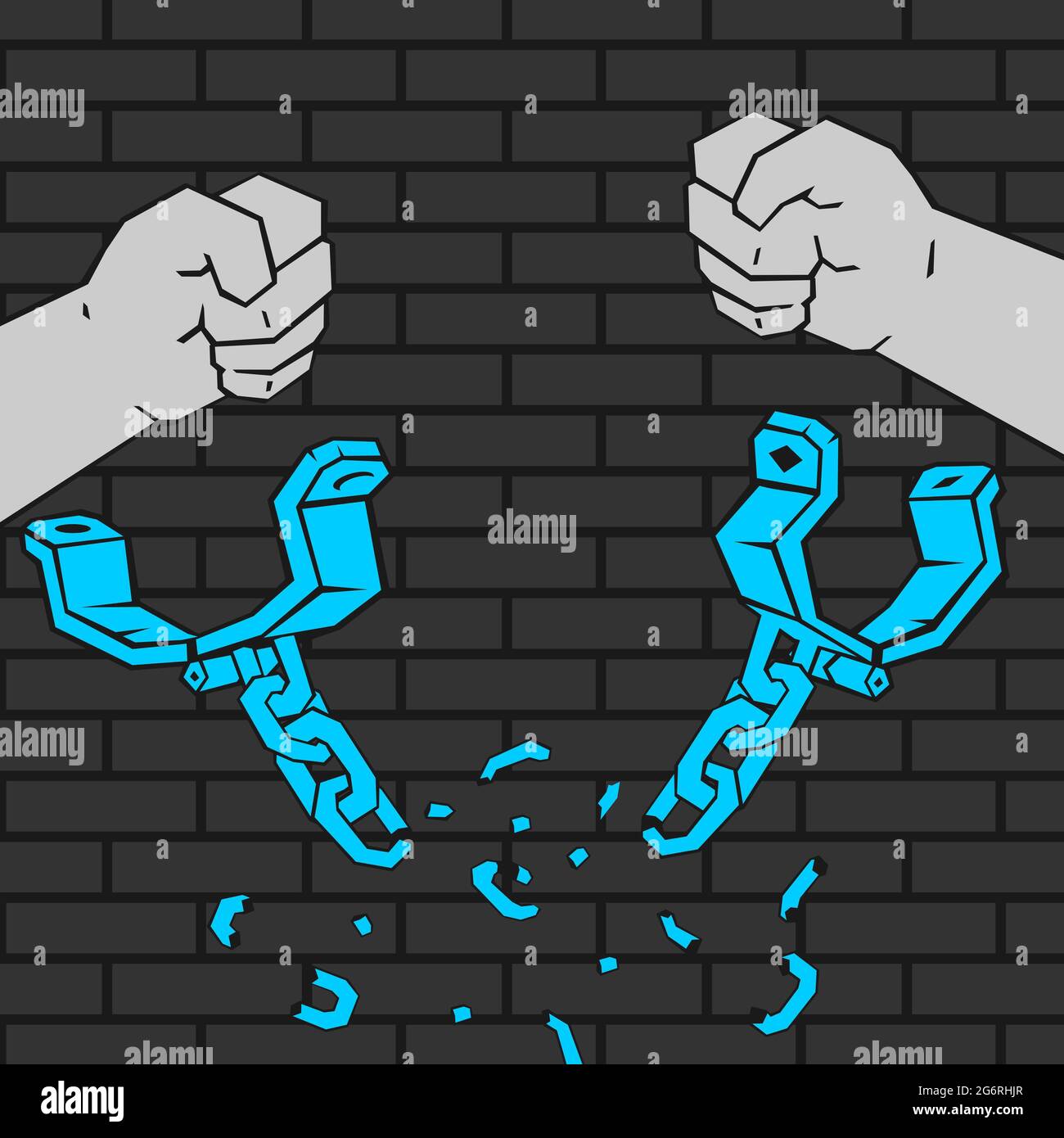 Vector Illustration Hands Breaking Handcuffs Stock Photo Alamy