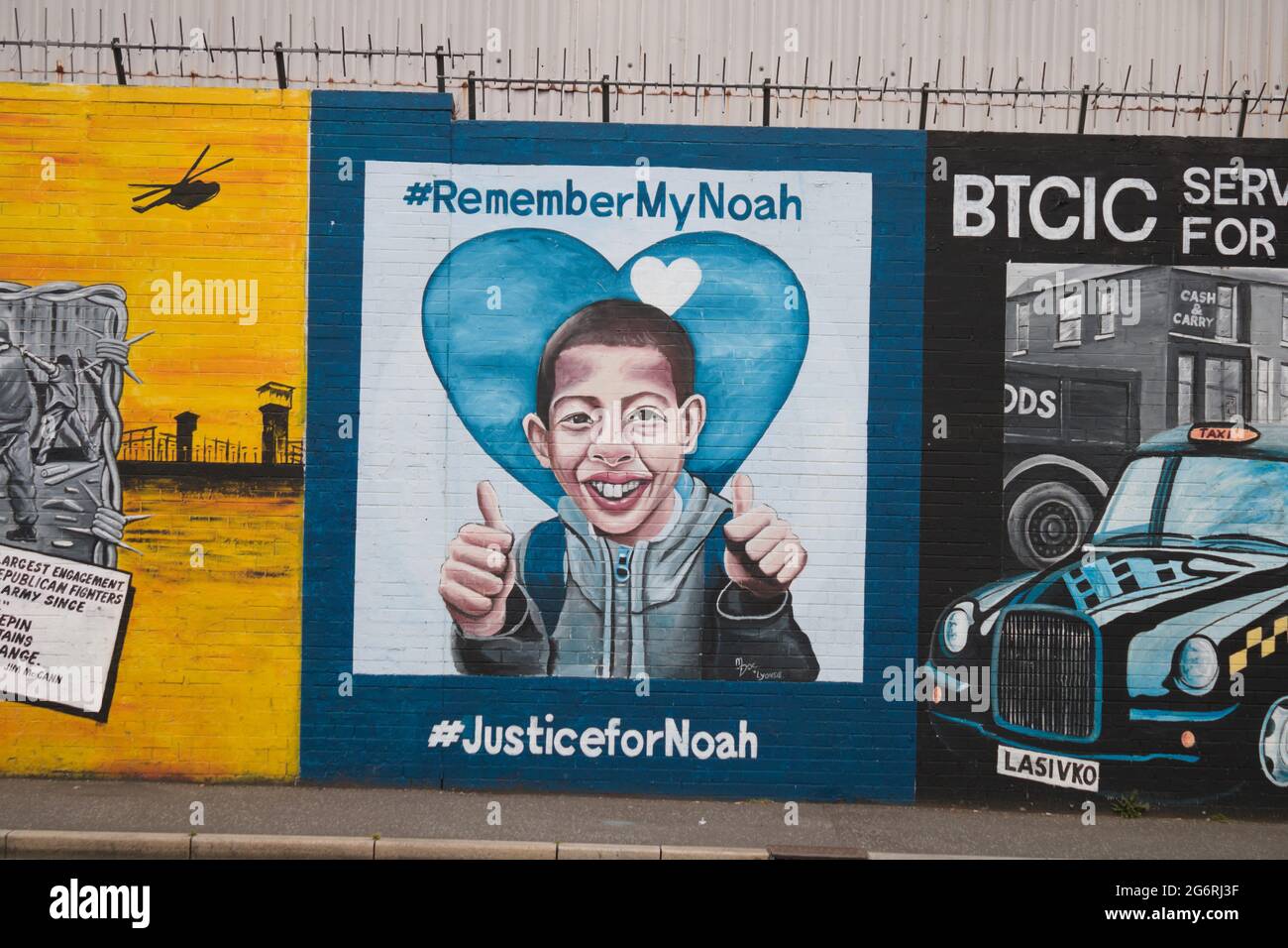 'RememberMyNoah' Murals Wall on Divis Road, Belfast, Northern Ireland. Picture date: 01 July 2021 Stock Photo