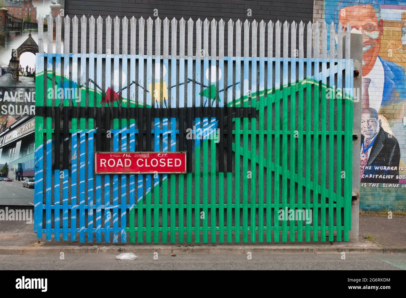Gate on Northumberland Street, Belfast, Northern Ireland. Picture date