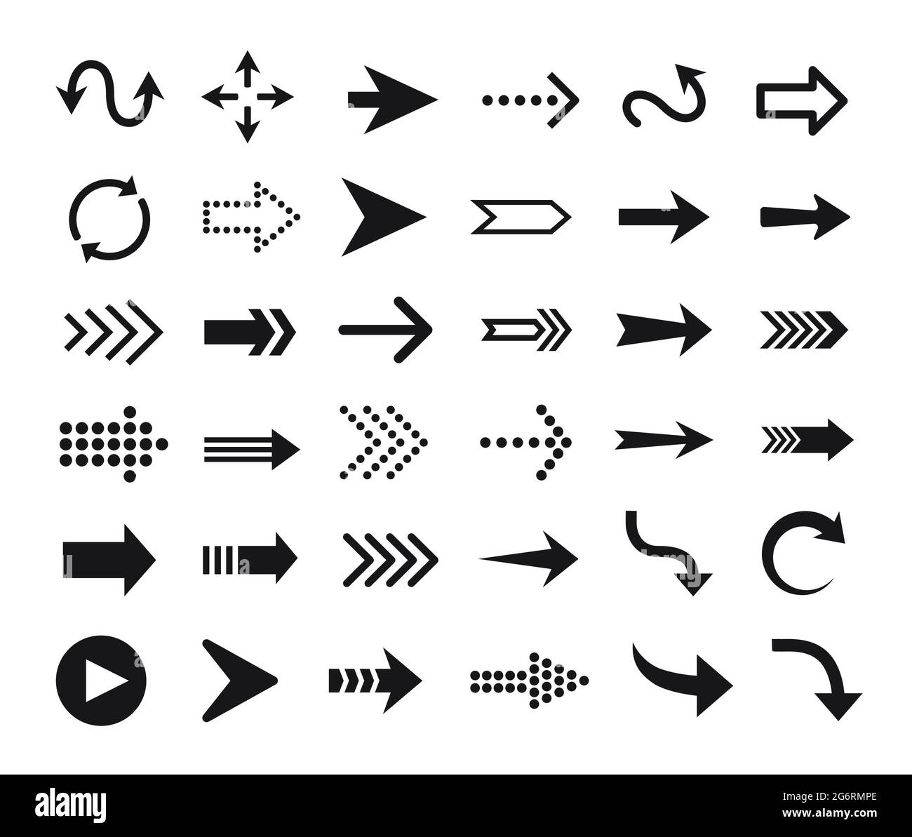 Arrow icon. Arrows pictograms, buttons, web cursors, pointers. Up, down, right, left direction signs. Curve and straight arrows symbol vector set. Navigation, location and orientation sign Stock Vector