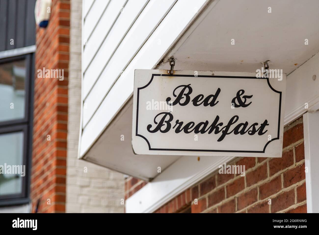 A sign hanging outside an English bed and breakfast Stock Photo