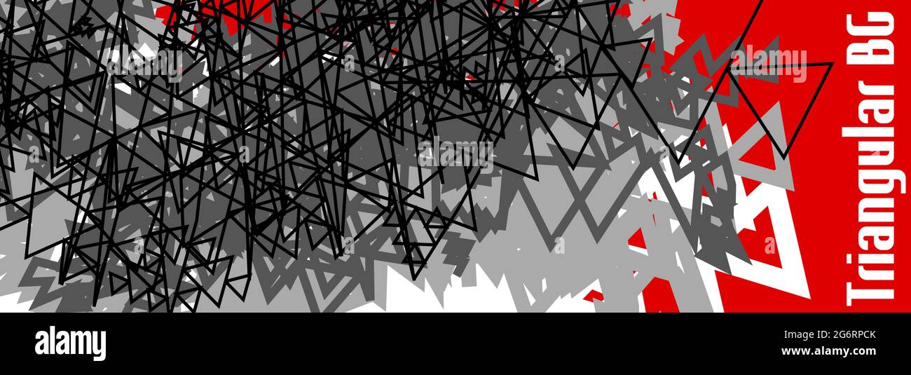 Black, gray, white and red triangular geometric abstraction. Wide chaotic vector graphics Stock Vector