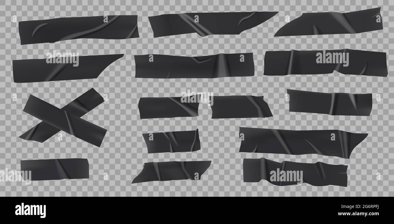 Black adhesive tape. Realistic sticky strip piece with torn edges