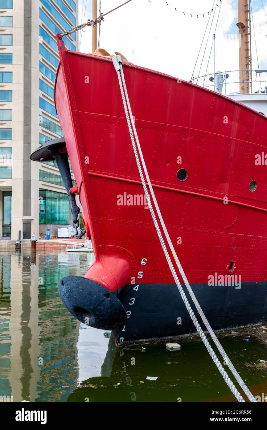 US Coast Guard Lightship Chesapeake, one of the Historic Ships in Baltimore maritime museum at Harborside in Baltimore's Inner Harbor. Stock Photo