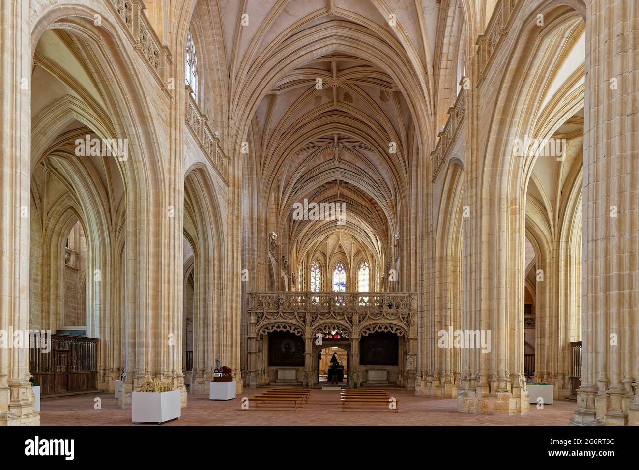 BOURG-EN-BRESSE, FRANCE, June 29, 2021 : Gothic interior of Brou Royal Monastery church Stock Photo