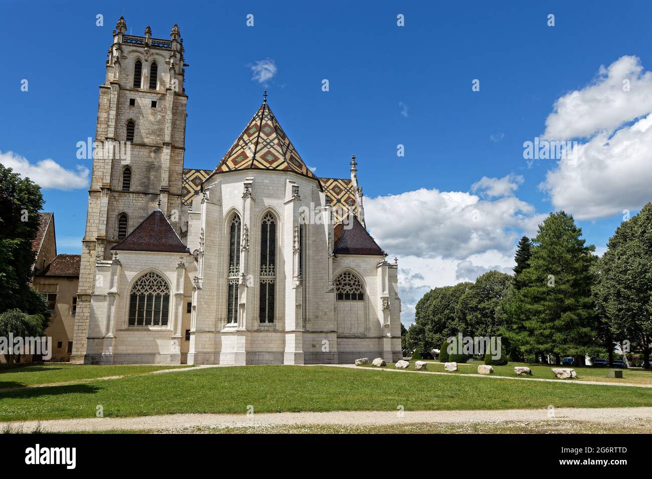 BOURG-EN-BRESSE, FRANCE, June 29, 2021 : Outdoor view of Brou Royal Monastery Stock Photo