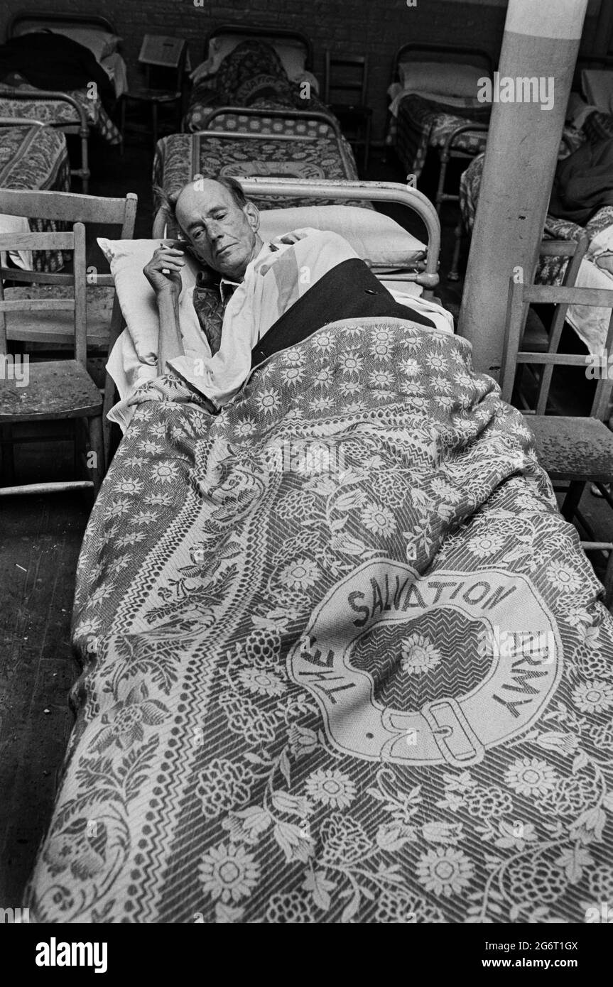 Man in bed in the Salvation Army homeless shelter Westminster 1972