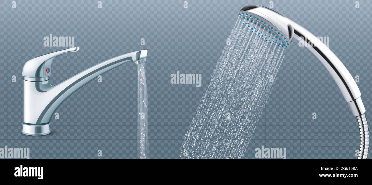 Metal shower head and tap with falling water Stock Vector Image & Art