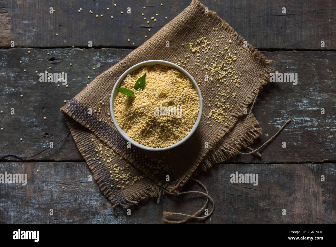 Top view of moong dal or yellow lentils food background. An important ingredient for north Indian cuisine. Stock Photo