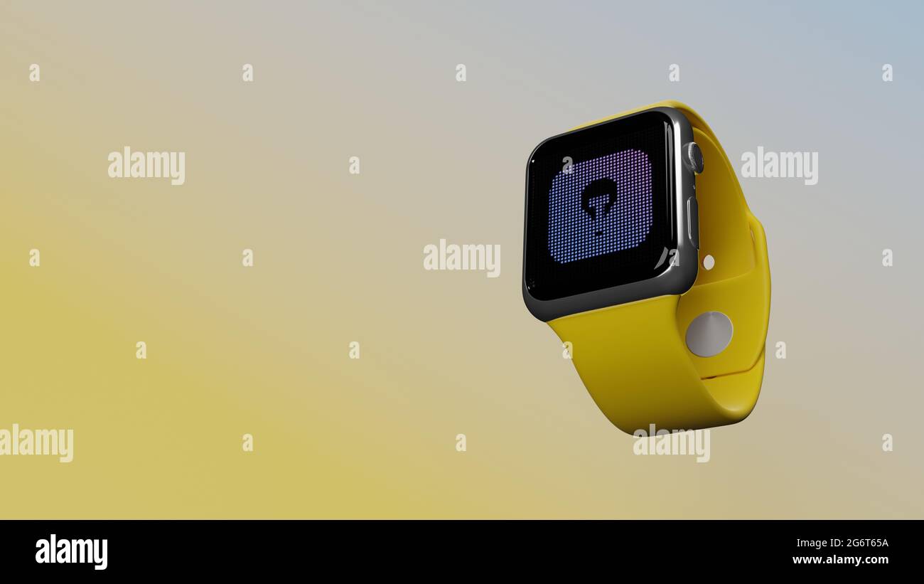 Smart watch 3d rendering with icon of tips app in iOS style on lcd ...