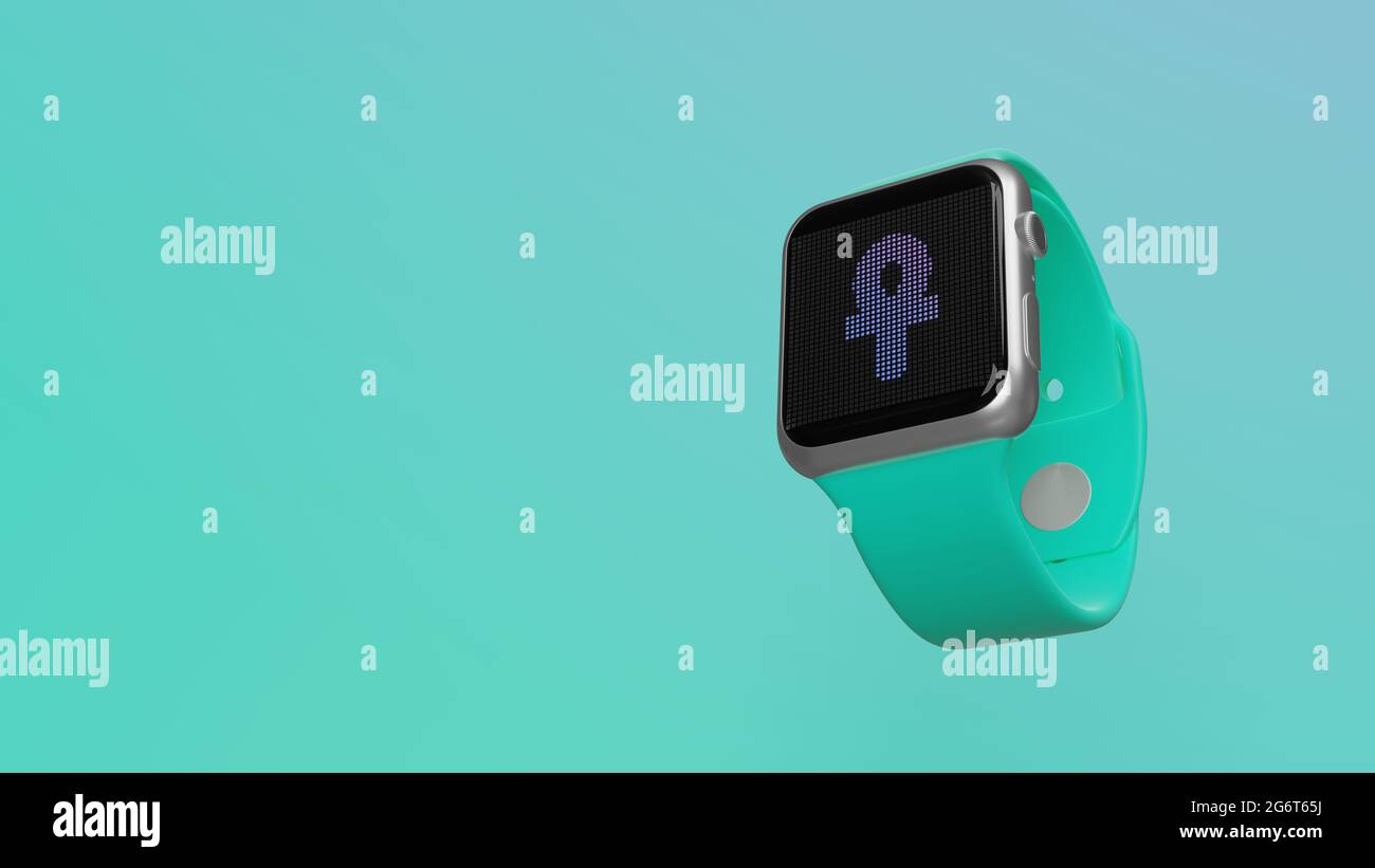 Smart watch 3d rendering with symbol of ankh on lcd display isolated on ...