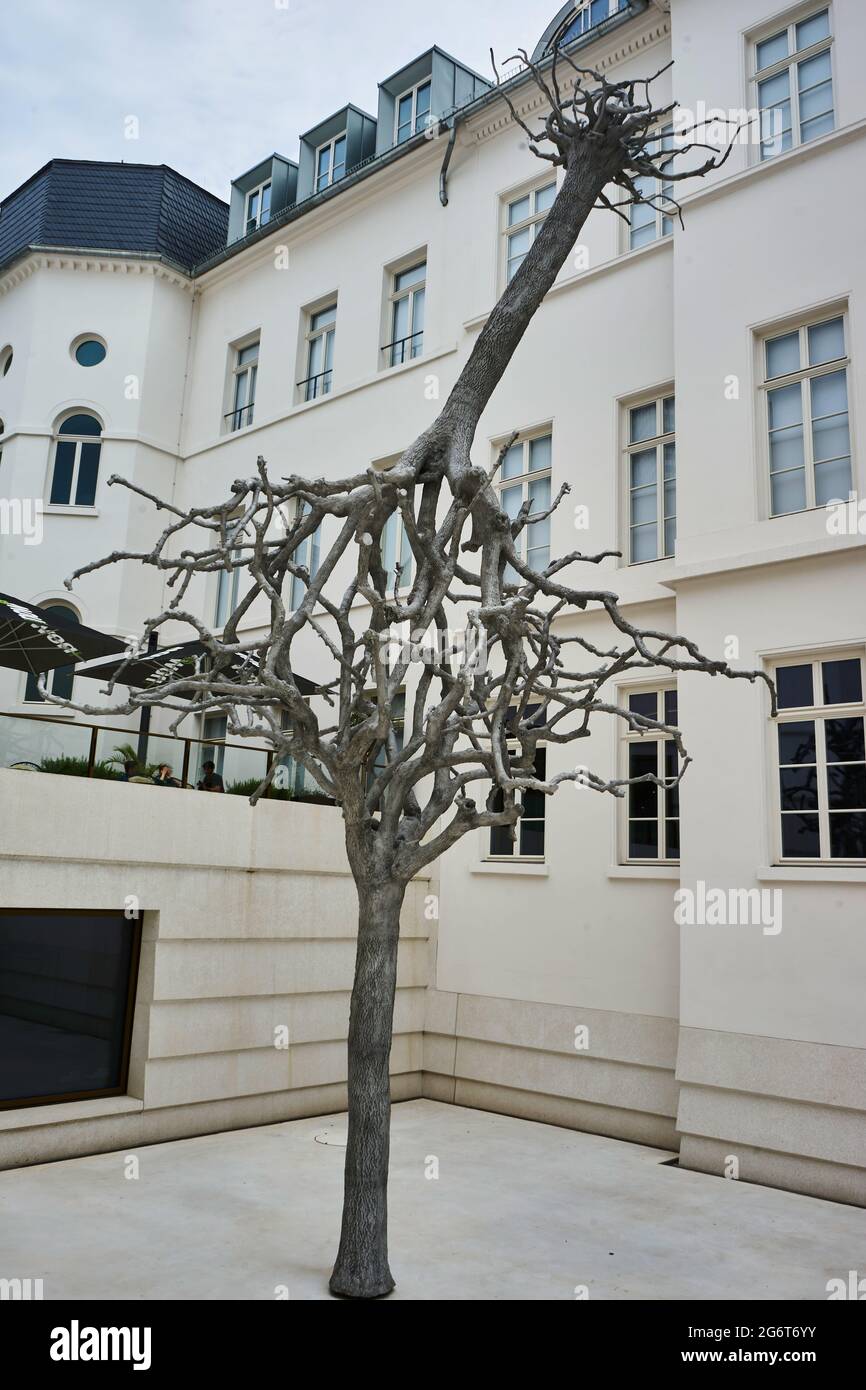 Skulptur „Untitled“ von Ariel Schlesinger, zwei in Aluminium gegossene Bäume: Verbundenheit und Entwurzelung, Vorplatz, Jüdisches Museum, Frankfurt am Stock Photo