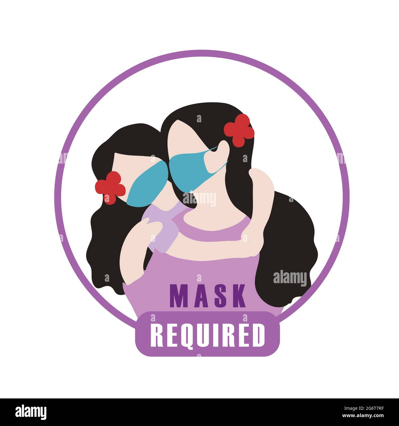 Face mask required sign. New normal wearing mask icons. Women wearing masks. Stock Vector