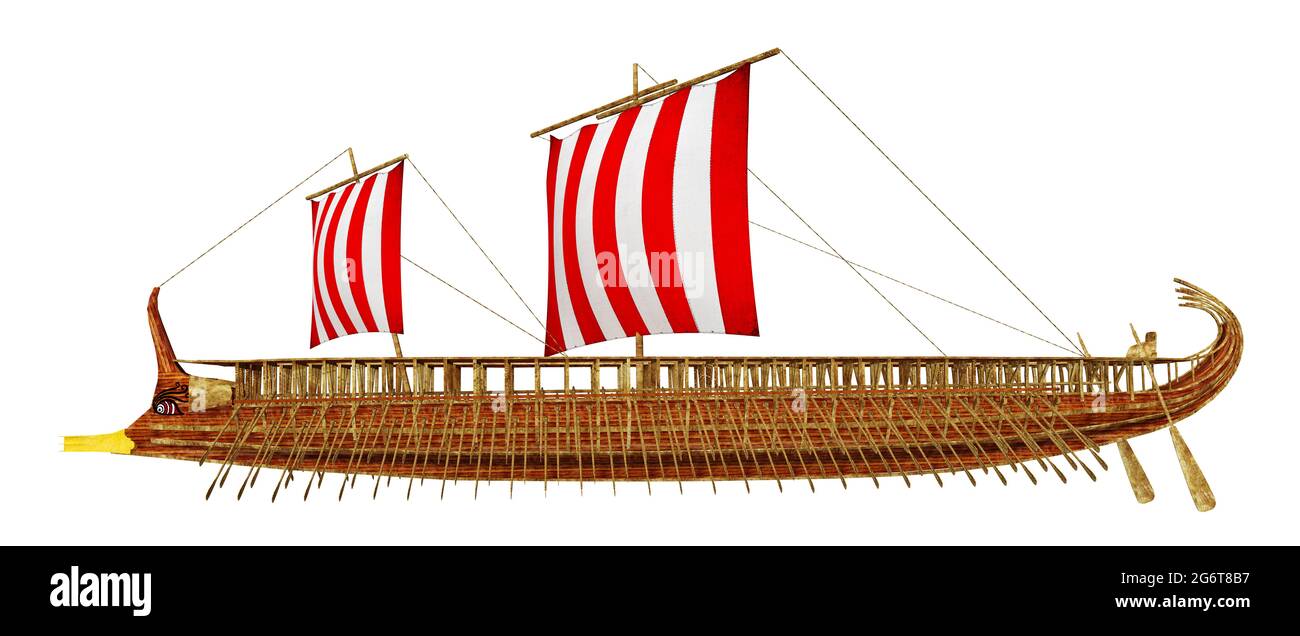 Ancient Greek warship isolated on white background Stock Photo