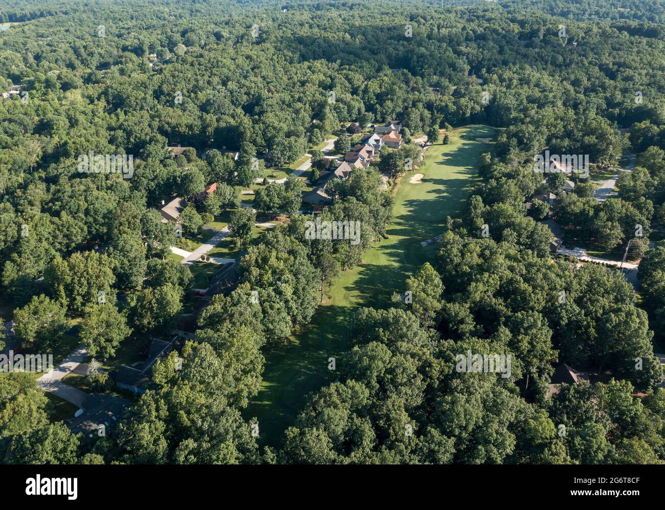 Aerial drone view of a residential golf community development in Fairfield Glade Tennessee Stock Photo