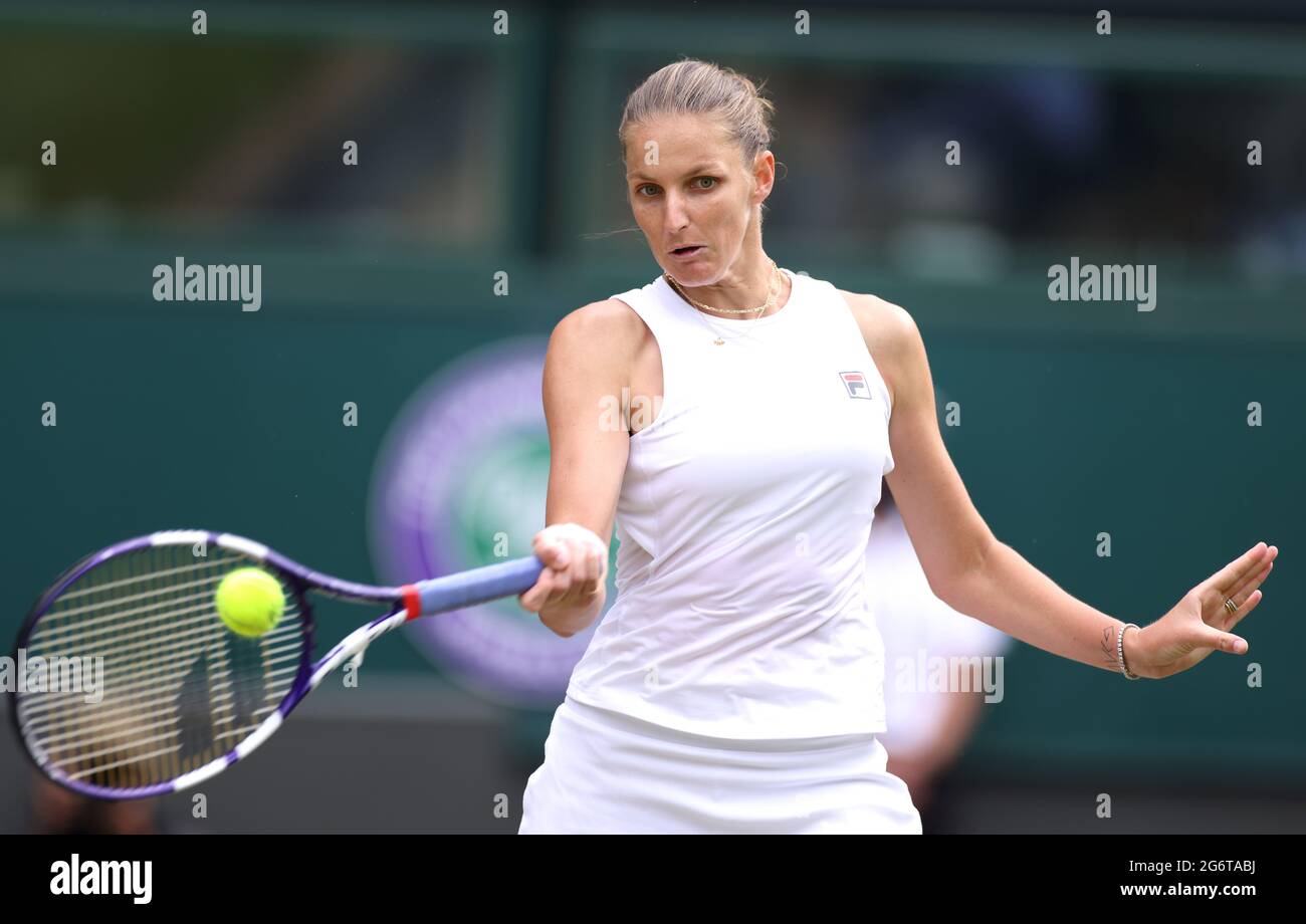 Karolina Pliskova in action against Aryna Sabalenka in the semi final ...