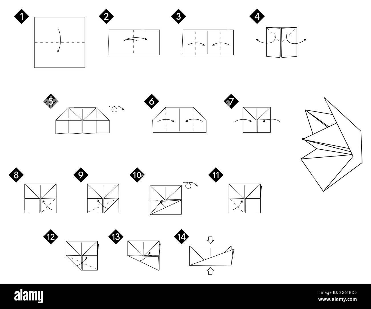 Step by step how to make origami fox face toy . Vector monochrome instructions illustration. Black and white paper DIY. Stock Vector