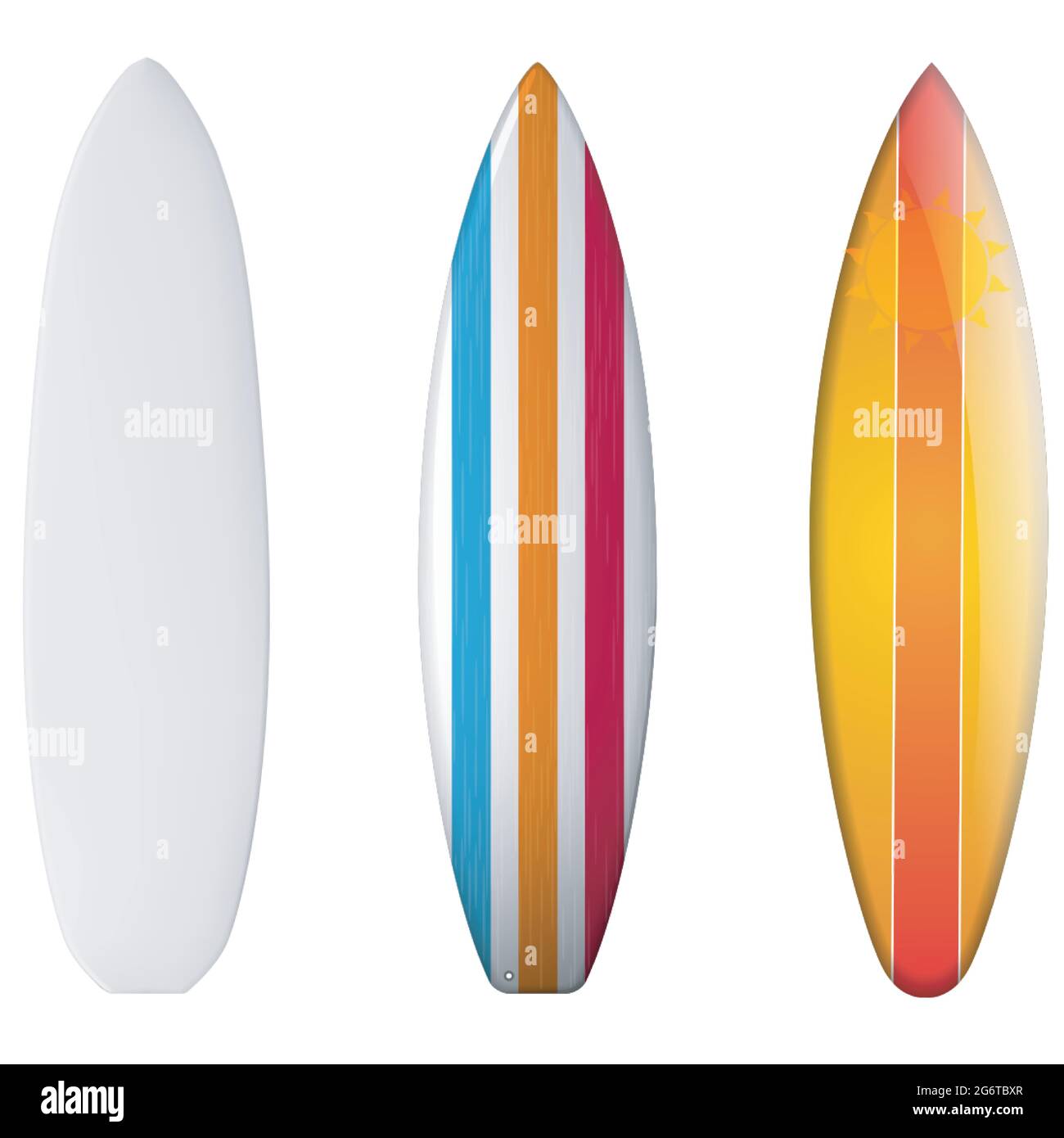 Surfboards set with different bright. Realistic style. Vector ...