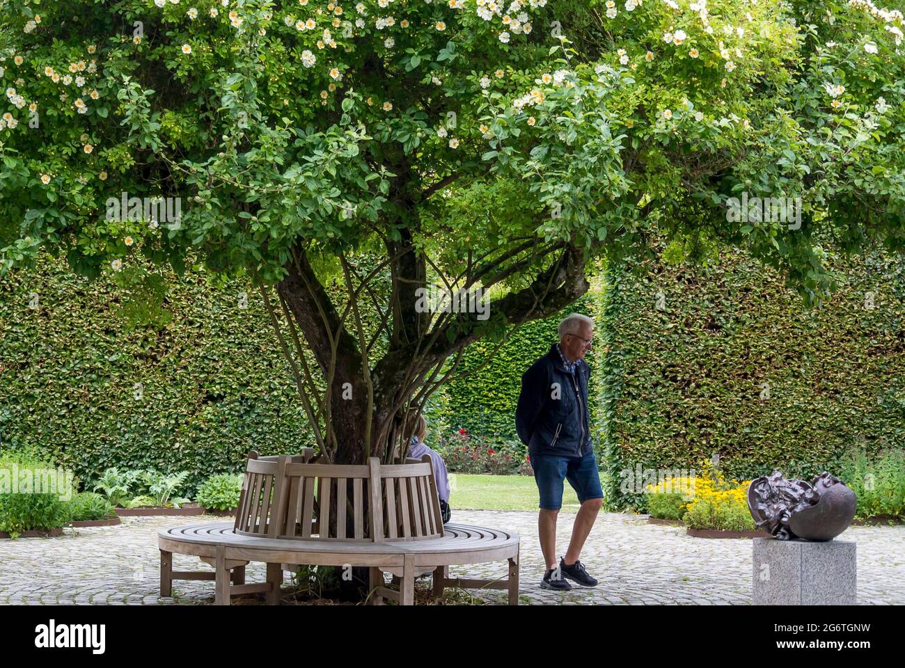 Aarhus, Denmark - 27 June 2021: The exterior of the Royal Marselisborg Palace, People visit the garden around the castle Stock Photo