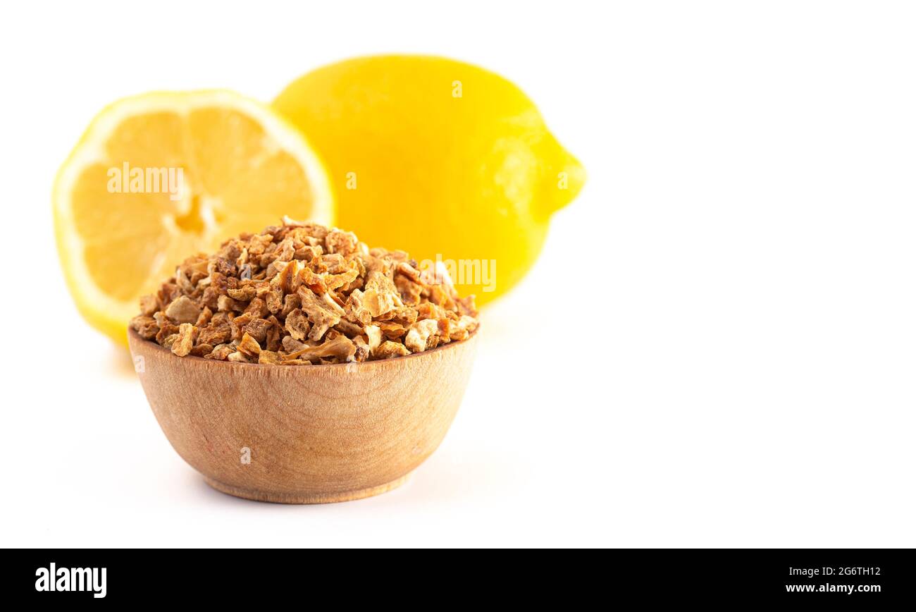 Dehydrated Lemon Peel Isolated on a White Background Stock Photo