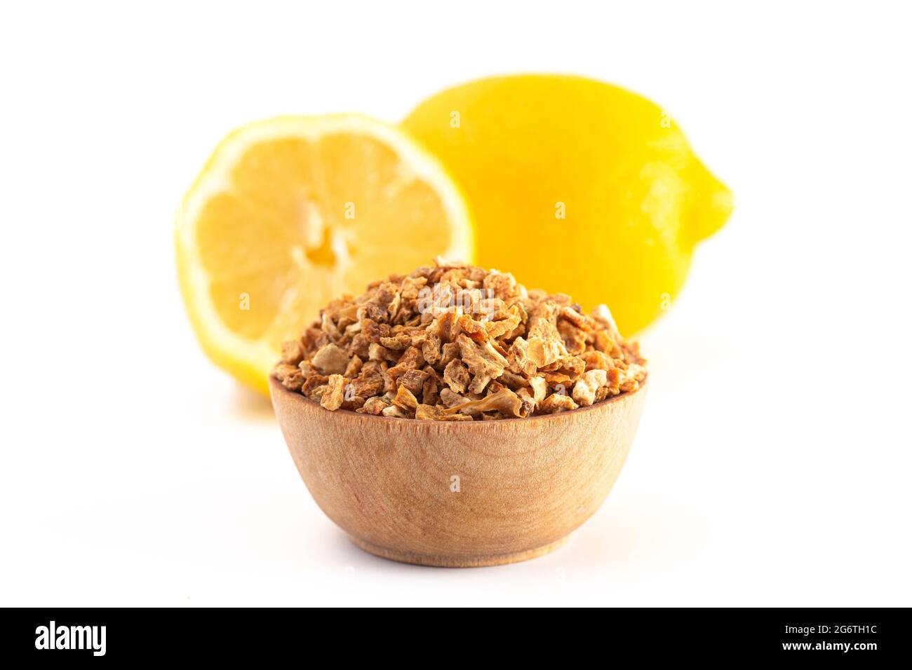 Dehydrated Lemon Peel Isolated on a White Background Stock Photo