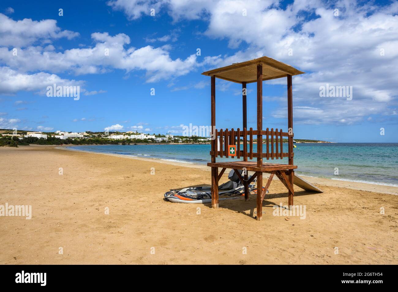 Lifeguard tower at Santa Maria beach on Paros island, Cyclades, Greece Stock Photo