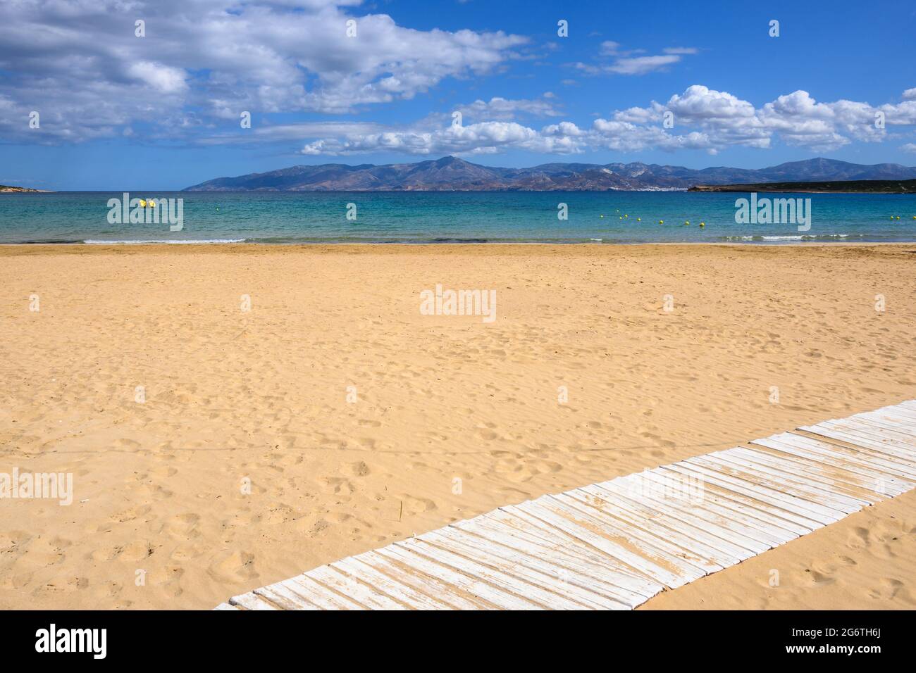 Santa Maria beach with crystal clear water and soft sand. Paros island, Cyclades, Greece Stock Photo