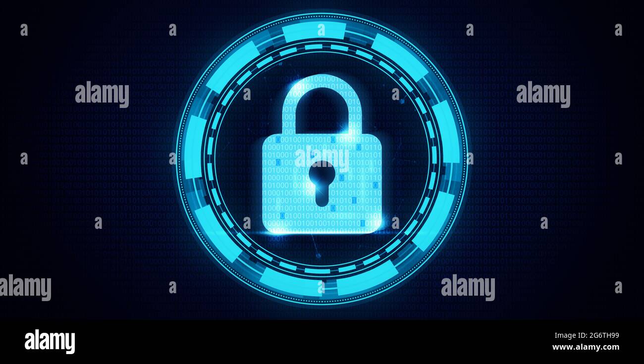Modern Security Concept Background with Futuristic Lock Sign and Binary ...