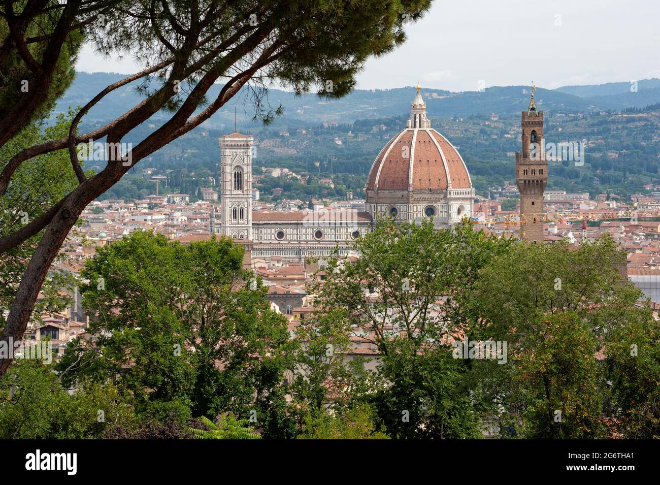Florence city skyline. View panorama from a terrace of the Fort Belvedere. Stock Photo