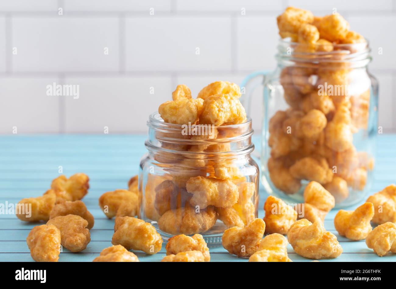 Caramel Puff Corn Popcorn in Glass Jars Stock Photo Alamy