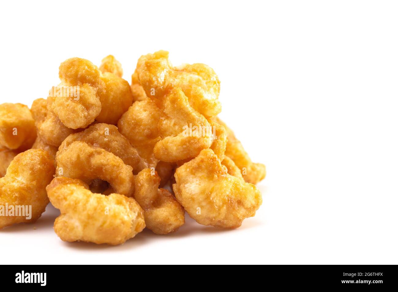 Caramel Puff Corn Popcorn Isolated on a White Background Stock Photo