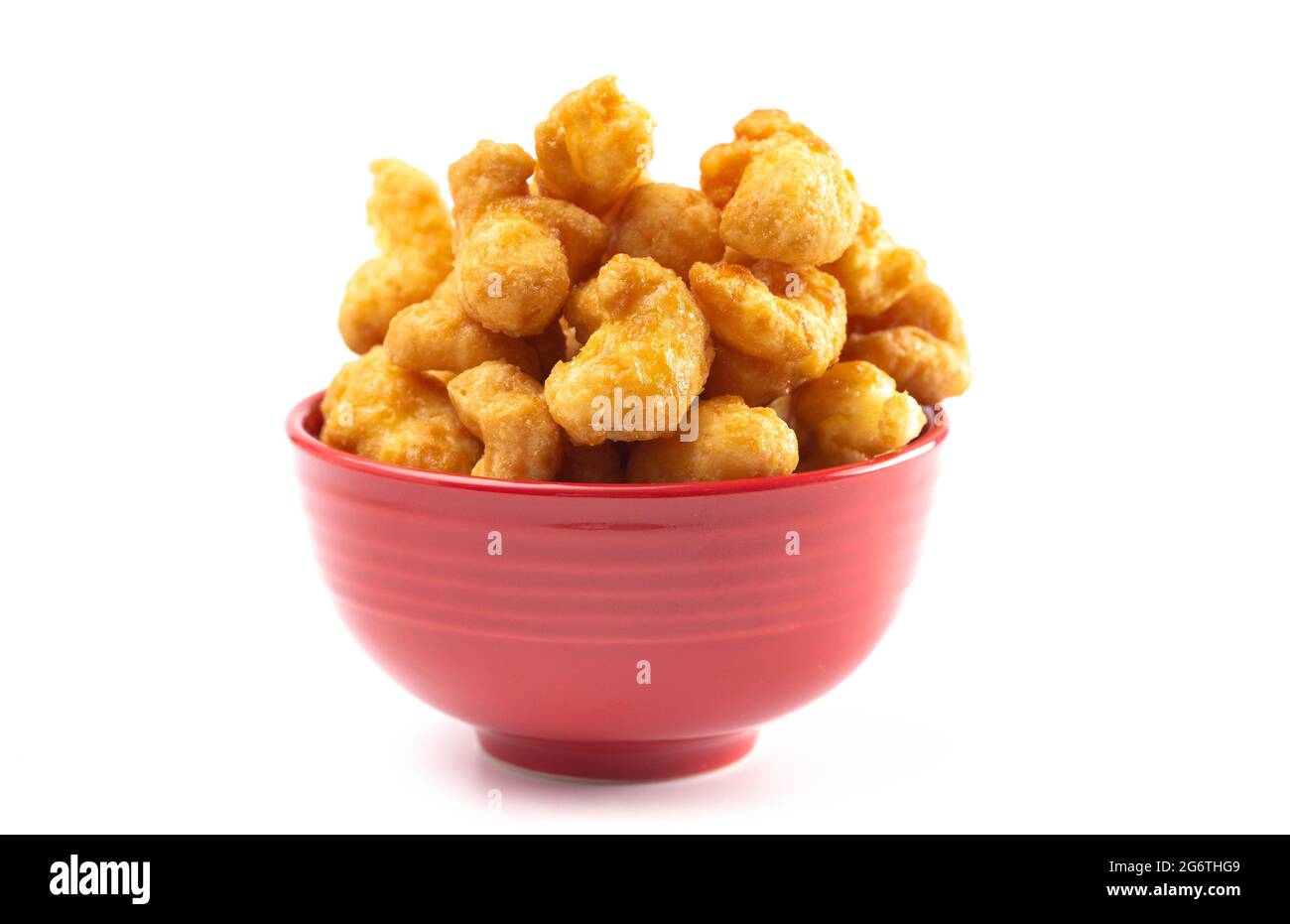 Caramel Puff Corn Popcorn Isolated on a White Background Stock Photo