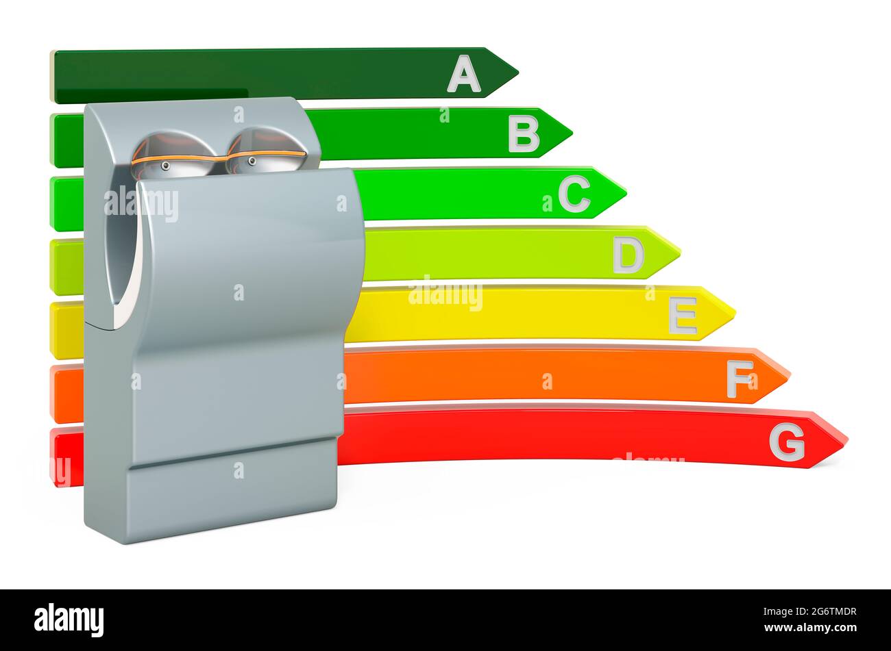 Hand Dryer With Energy Efficiency Chart 3D Rendering Isolated On White 