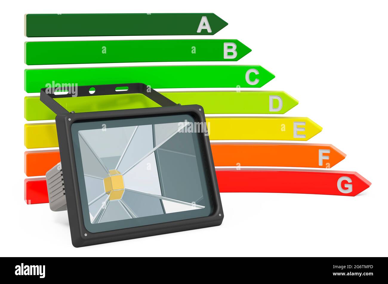 Spotlight LED with energy efficiency chart, 3D rendering isolated on
